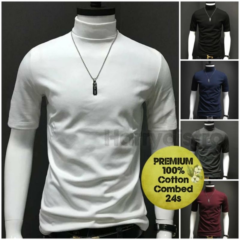 Jual Premium Turtleneck Pendek Kaos Korean Lengan Pendek Turtleneck Short Sleeve Kaos Polos