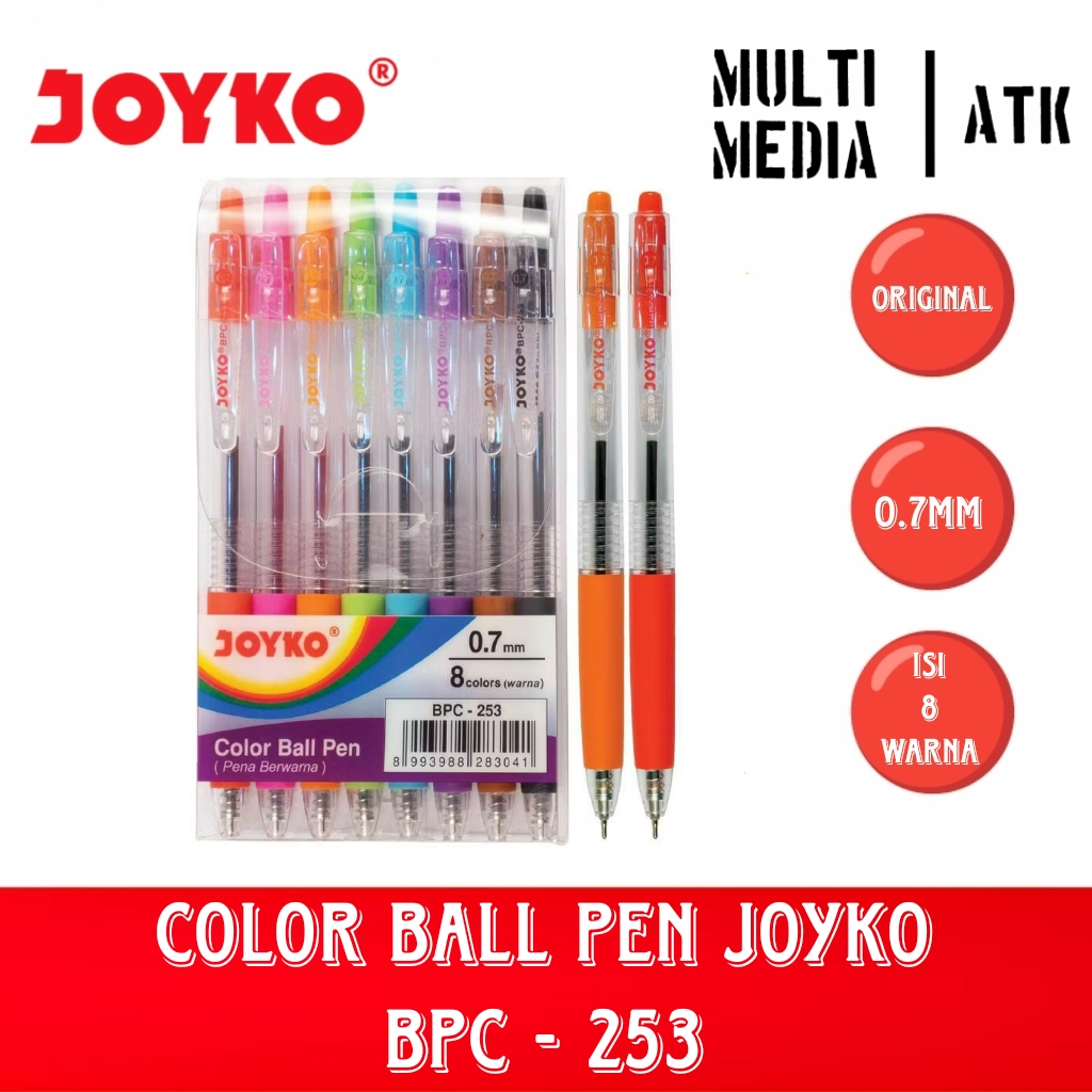 Jual PULPEN WARNA COLOR BALL PEN JOYKO BPC-253 8 WARNA 0.7mm | Shopee ...