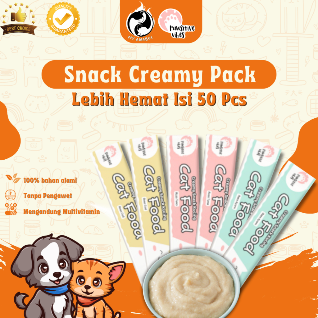 Jual PAKET Snack Creamy Pawsitive Vibes Kucing Isi 50 PCS - Paket ...