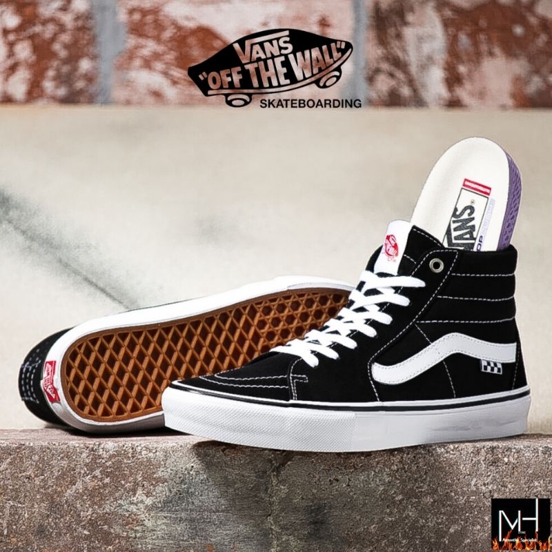 VANS SK8 HI SKATEBOARDING BLACK WHITE ORIGIN 100