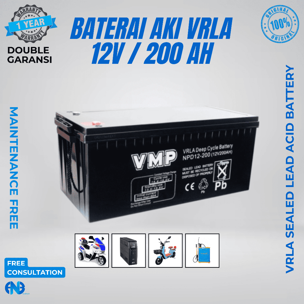Jual Baterai Aki UPS 12V 200AH 200 AH VMP Aki Baterai Kering VRLA UPS ...