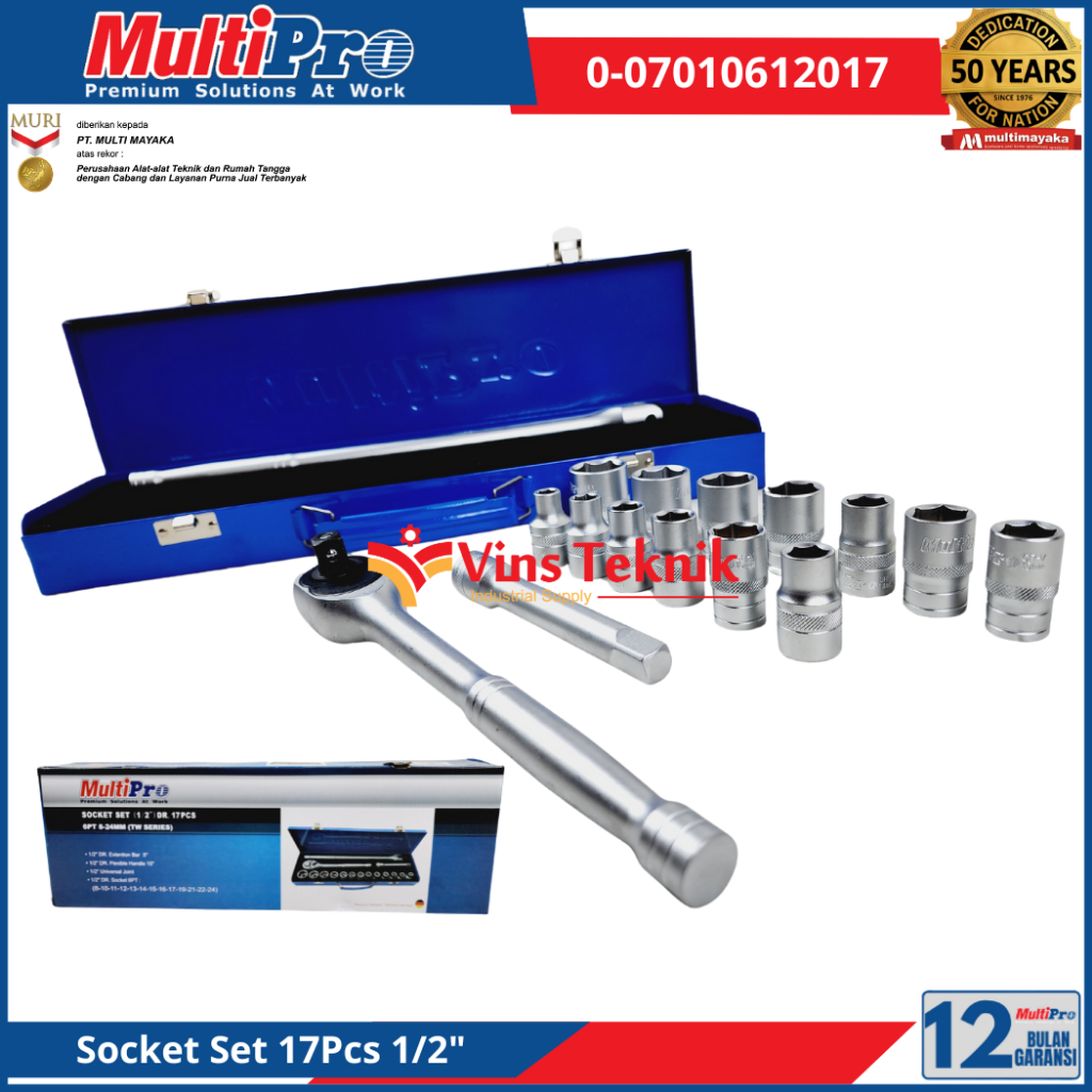 Jual MULTIPRO Shocket Socket Set 17Pcs Kunci Sok kunci Socket Set 1/2 ...