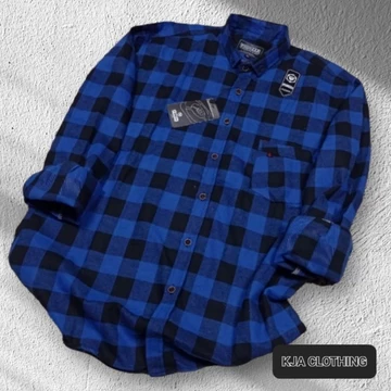Kemeja Flanel Motif Kuning Garis Hitam M L Xl Flanel Unisex Lengan Panjang