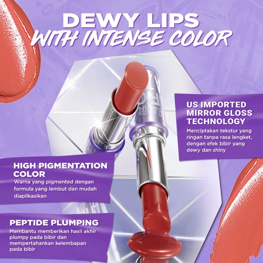 Lip Glaze Lipstick Balm Dazzle Me untuk Melembabkan Bibir dan Berpigmentasi Tinggi Glossy