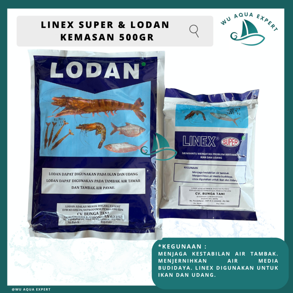 Jual LINEX SUPER LODAN 500 GR UNTUK IKAN & UDANG MNEJERNIHKAN ...