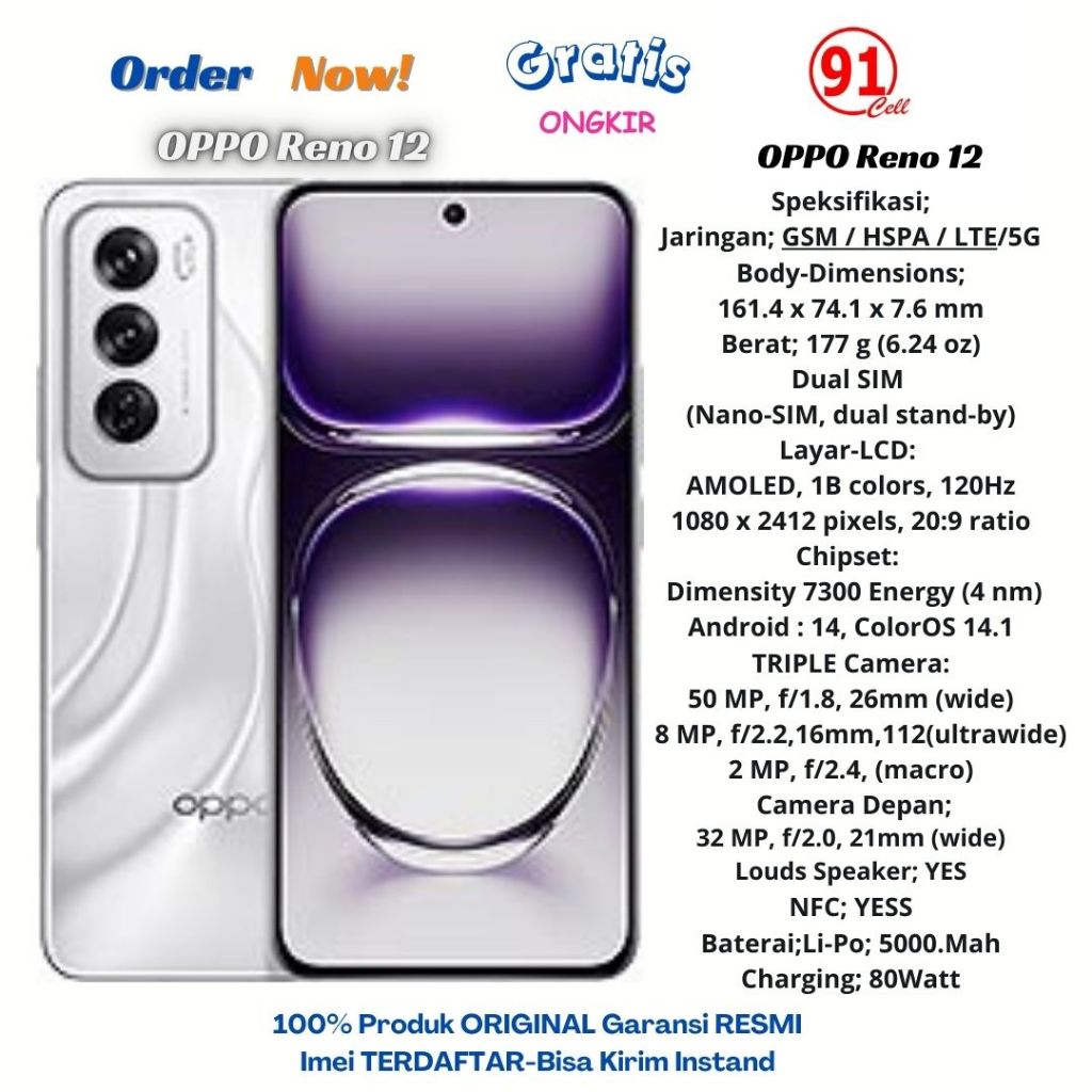 Jual Oppo Reno 12 /Reno 12F 5G Ram12/256Gb Garansi Resmi 1 Tahun ...
