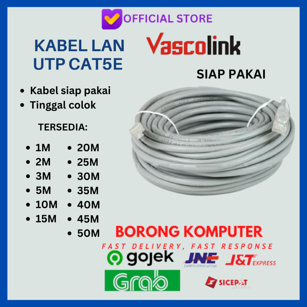 Jual Kabel LAN Vascolink UTP RJ45 Cat5 Cat 5e ORIGINAL Vascolink Siap ...