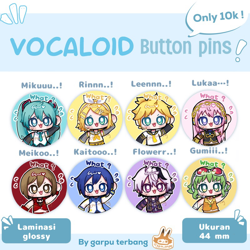 Jual VOCALOID BUTTON PINS !! (miku,len,rin,luka,meiko,kaito,flower,gumi ...
