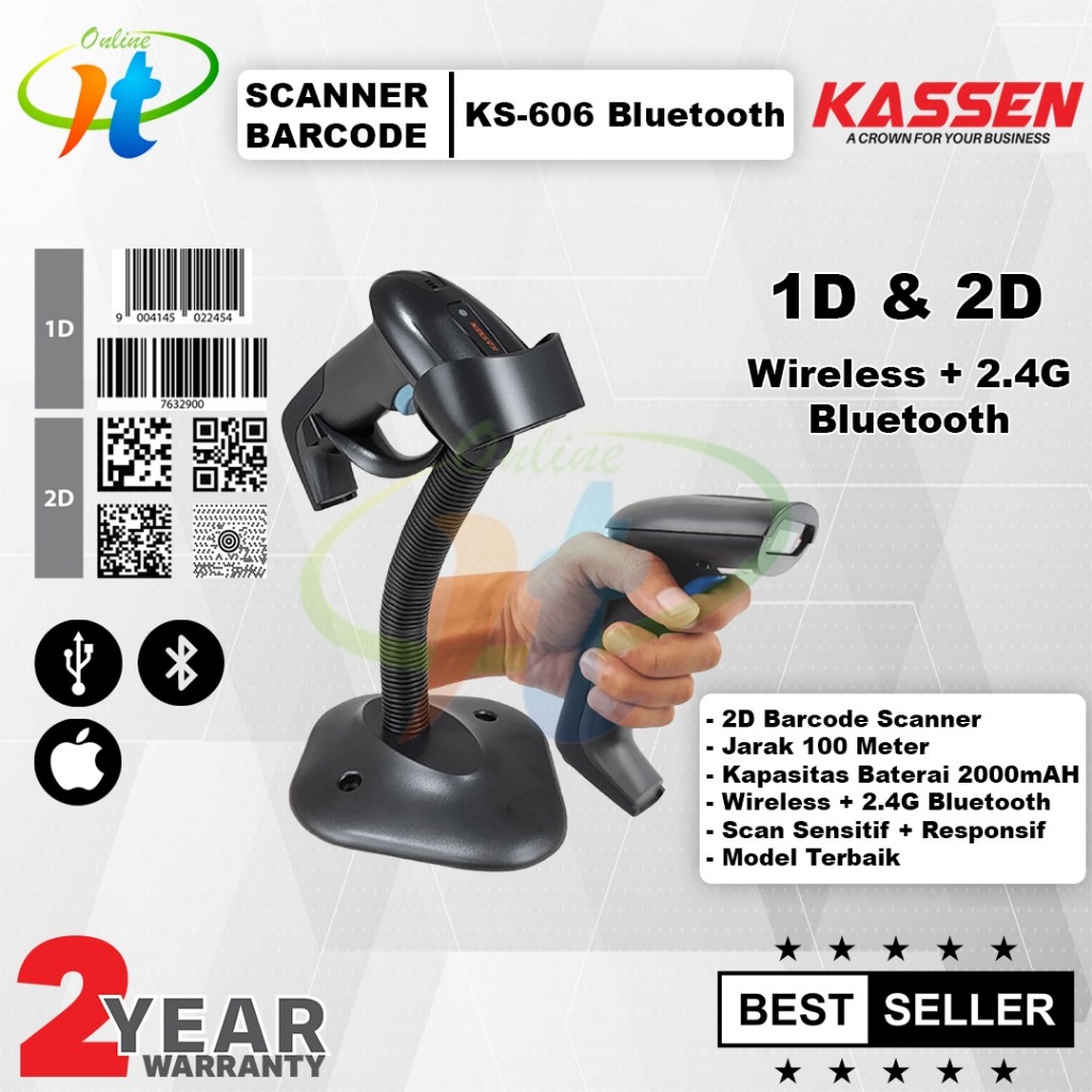 Jual Kassen KS606 Scanner Barcode 2D Bluetooth USB Wireless Include ...