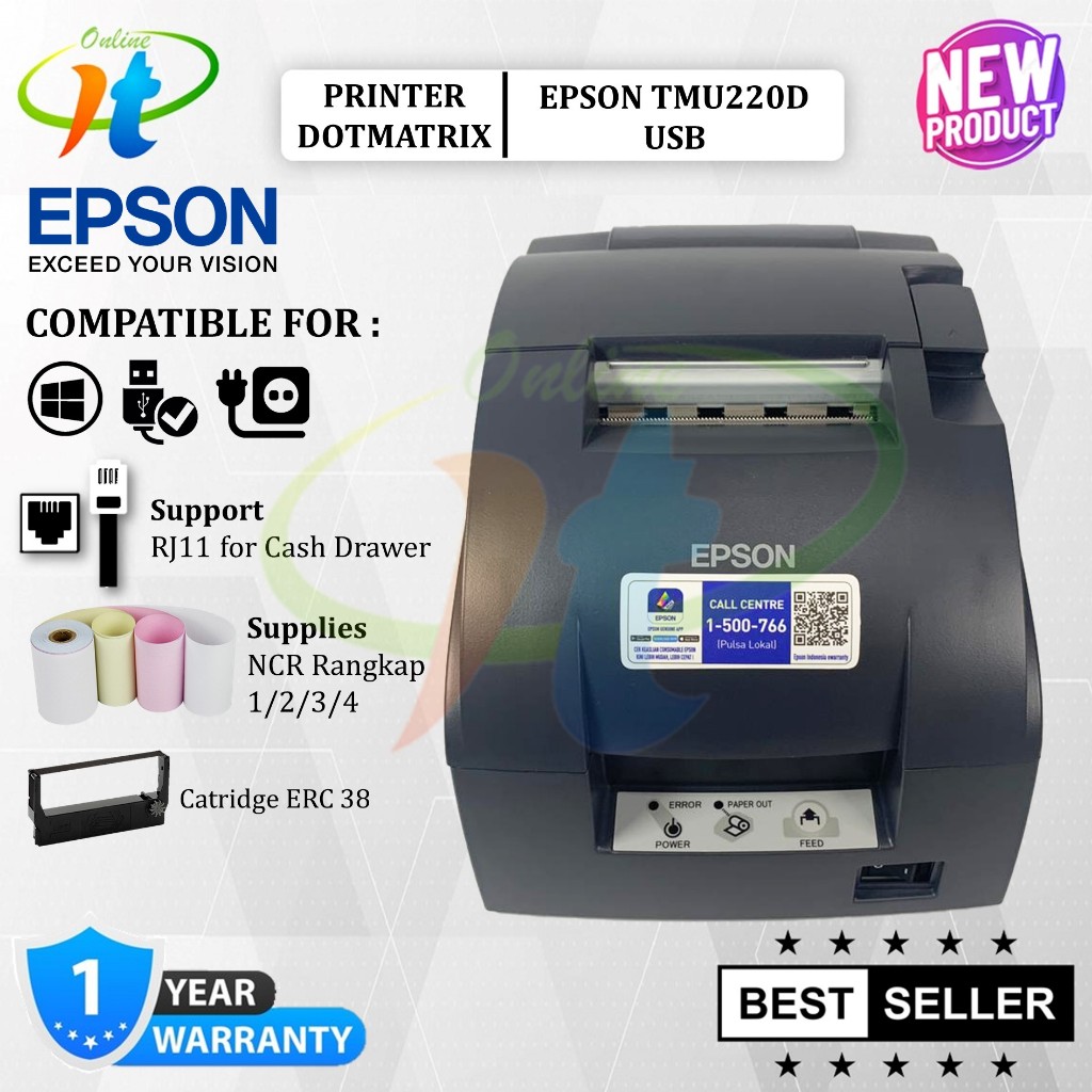 Jual Epson TMU220D USB Printer Dotmatrix TM-U220D TMU 220D LAN RJ11 ...