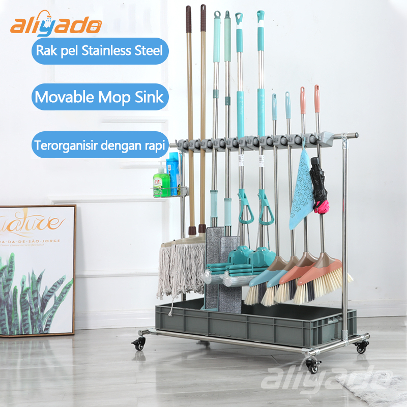 Jual ⭐Ready⭐Rak mop Rak Gantung Rak pel Stainless Steel Movable Mop ...