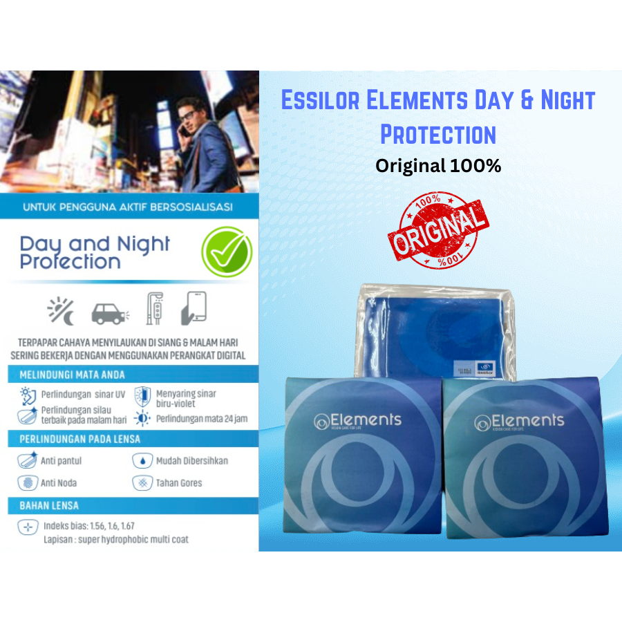 Jual Lensa Kacamata Blue Ray + Drive Essilor Elements Day & Night ...