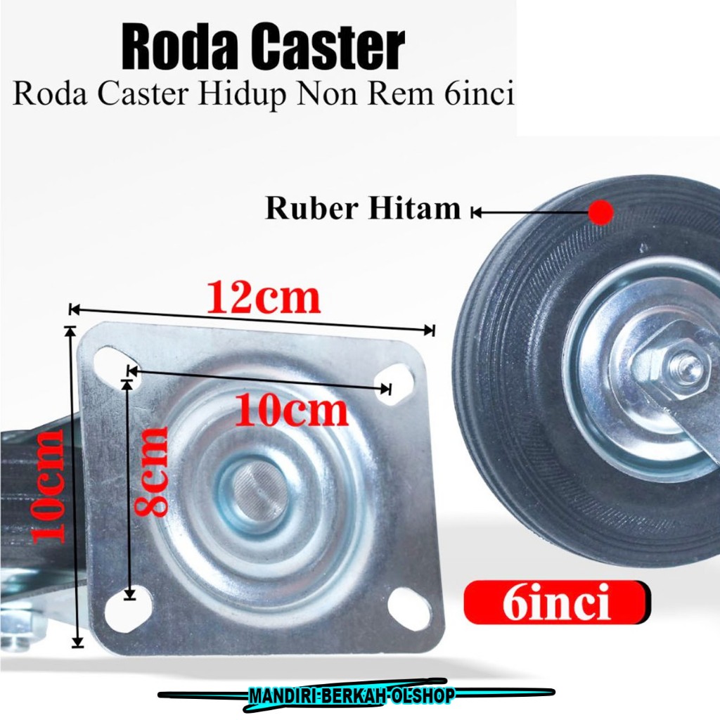 Jual Roda Karet Roda Caster 6 Inch 150mm Rubber Karet Hidup Roda Lori ...