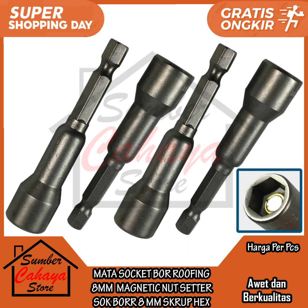Jual Mata Socket Bor Roofing 8mm Magnetic Nut Setter Sok Borr 8 mm Batu ...