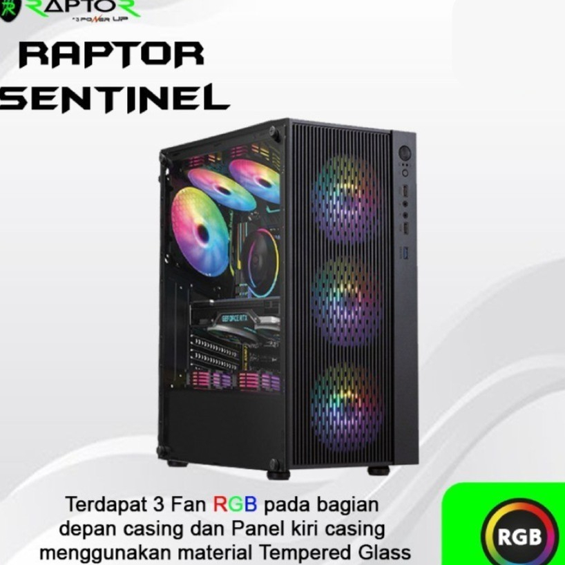 Jual Casing PC Power Up Raptor Sentinel Mid Tower ATX With 3 Fan Case ...