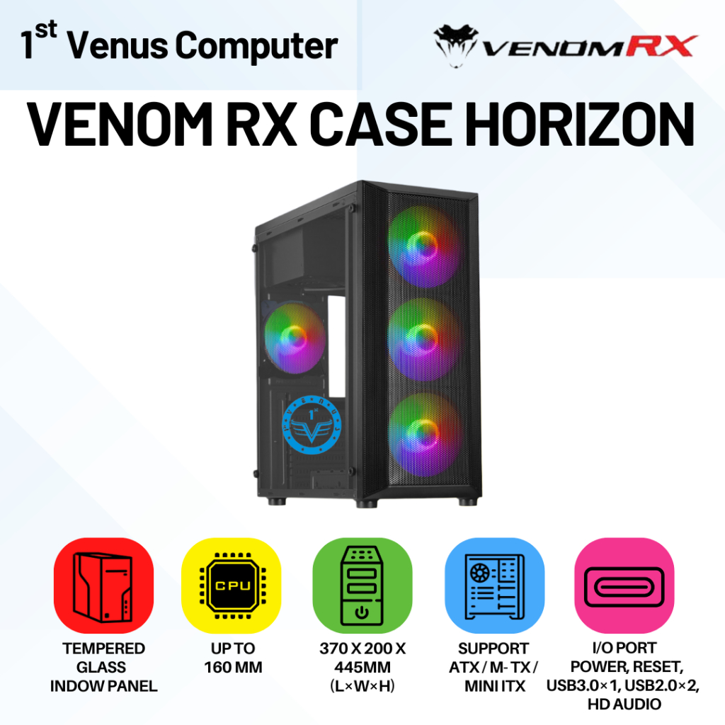 Jual Casing PC VenomRX HORIZON Black Tempered Glass Side ATX Gaming ...
