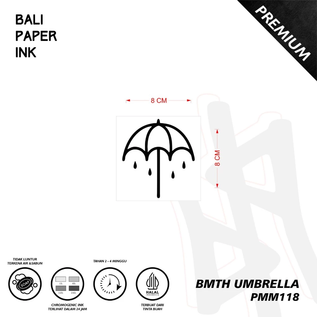 Tato Temporer Oldschool Bali Paper Ink PMM118 BMTH Lengan dan Umbrella Fruit Ink