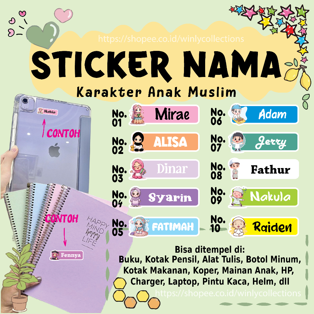 Jual STICKER LABEL NAMA ANAK MUSLIM PESANTREN SANTRI STIKER CUSTOM ...