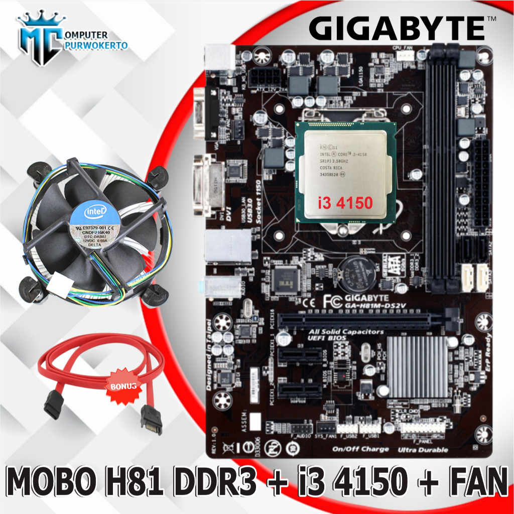 Motherboard Mainboard H81 Gigabyte Dengan Processor I3 4130 Dan Fan