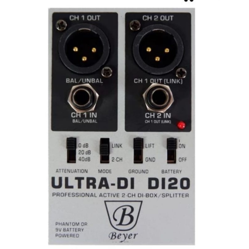 Jual direct box 2 channel phantom power profesional active battery di ...