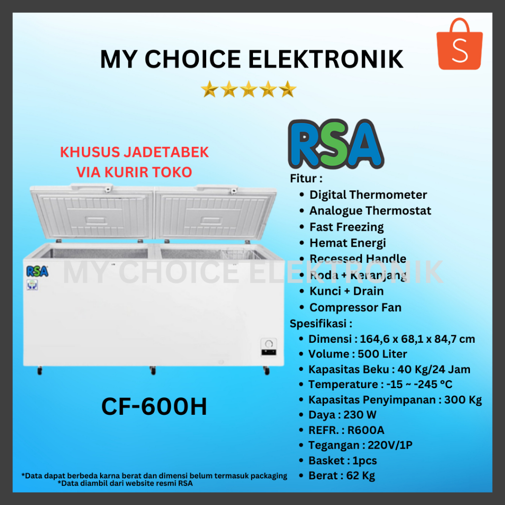 Jual RSA Chest Freezer CF-600H / CF 600 H (500 Liter) | Shopee Indonesia