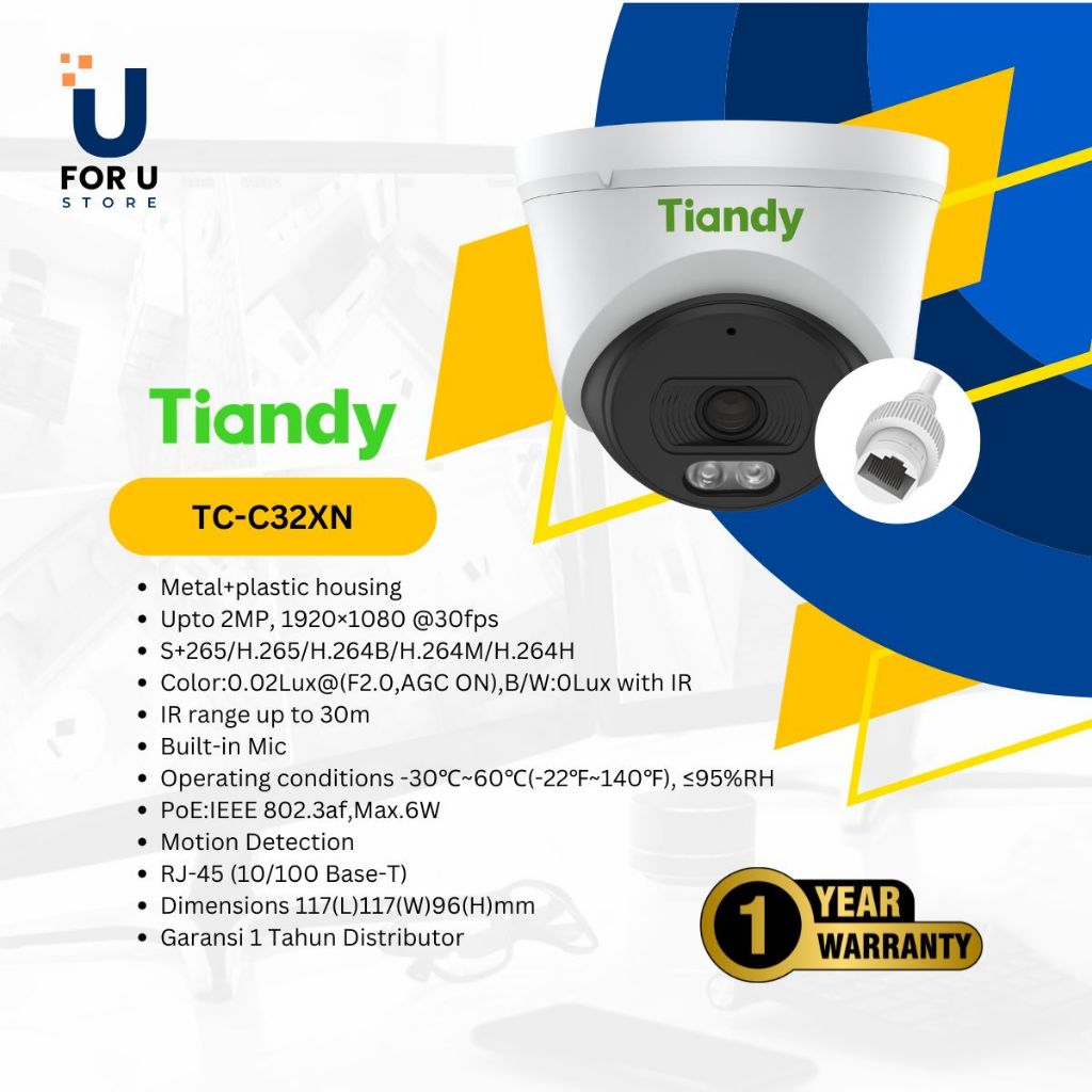 Jual IP Camera CCTV Tiandy TC-C32XN 2MP Fixed Turret Camera 2.8mm ...