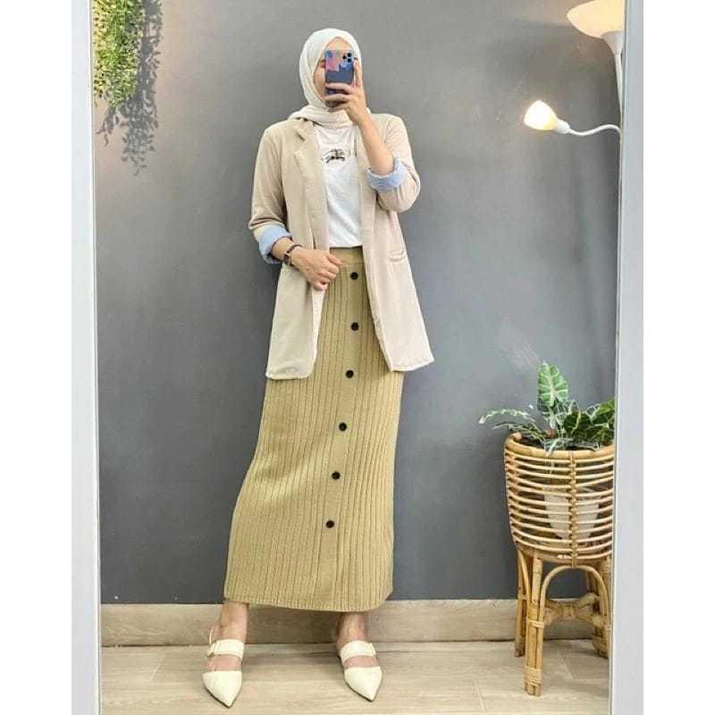 Jual ROK RAJUT KANCING / ROK SPAN KANCING RAJUT / ROK PANJANG WANITA ...