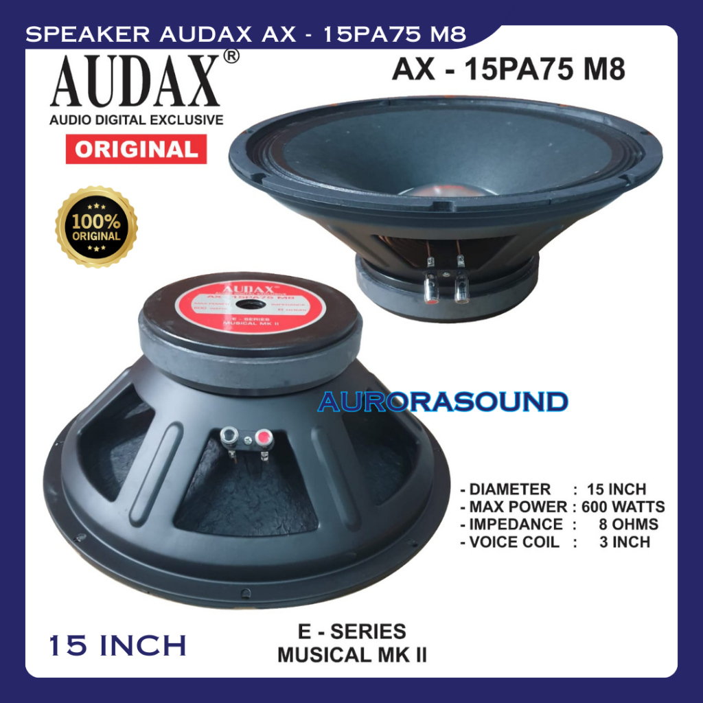SPEAKER AUDAX AX 15PA75 M8 FULL RANGE SPEAKER 15 INCH AUDAX 15 PA 75 M8  ORIGINAL