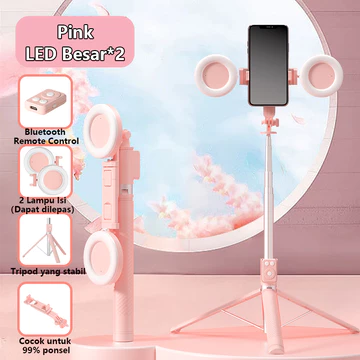 Tech Tongsis Tripod Selfie Stick Besar Lampu LED Bluetooth 4 In 1 Dengan 7 Tombol Remote