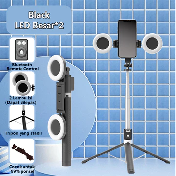 Tech Tongsis Tripod Selfie Stick Besar Lampu LED Bluetooth 4 In 1 Dengan 7 Tombol Remote