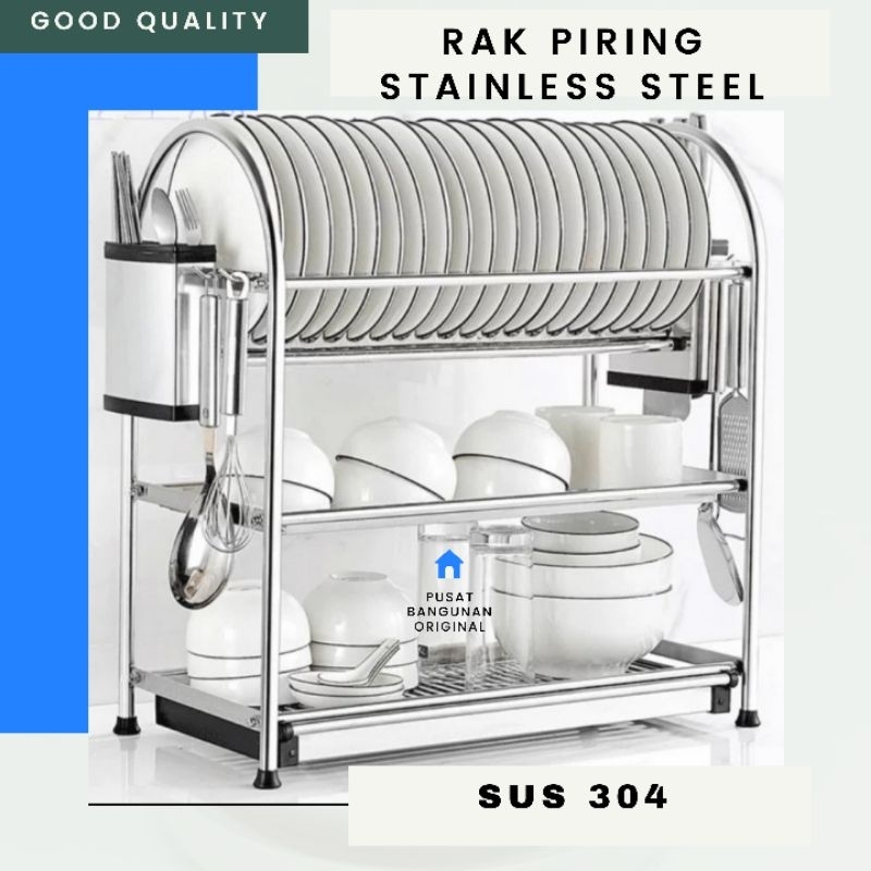 Jual RAK PIRING DAPUR 3 SUSUN STAINLESS SS 304 DISH RACK 45 CM 16 ...