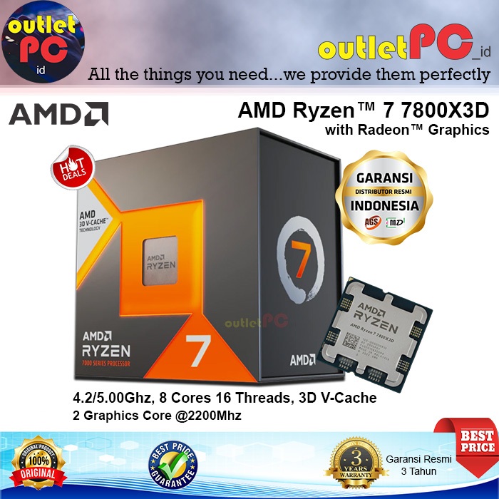 Jual AMD RYZEN 7 7800X3D AM5 ZEN4 Raphael 4.2 / 5.0GHZ DDR5 8C/16T 7800X 3D Shopee Indonesia