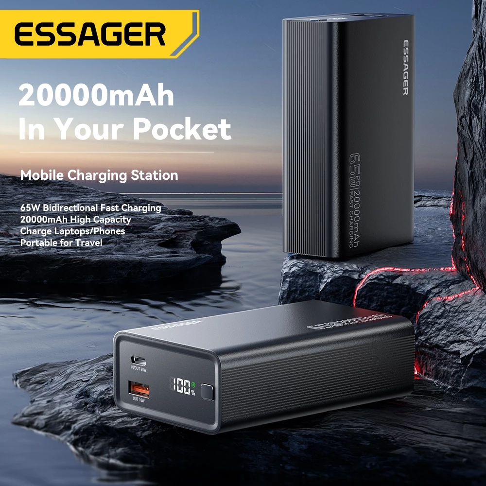 Essager 65W Fast Charging Power Bank 20000Mah Real Capacitor untuk Adaptor Laptop Power Display