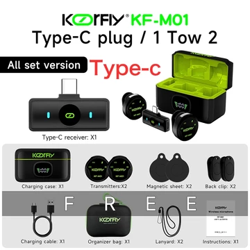 KOORFLY Wireless Clip On Mic Microphone Dual Mikrofon Wireless Mikrofon Hp Lavalier Microphone