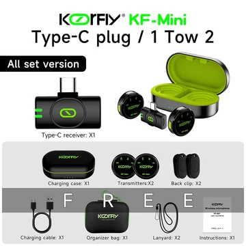 KOORFLY M01 Mic Wireless Clip On Plug Play Lapel Mic Noise Cancelling Mode Multifungsi Jarak