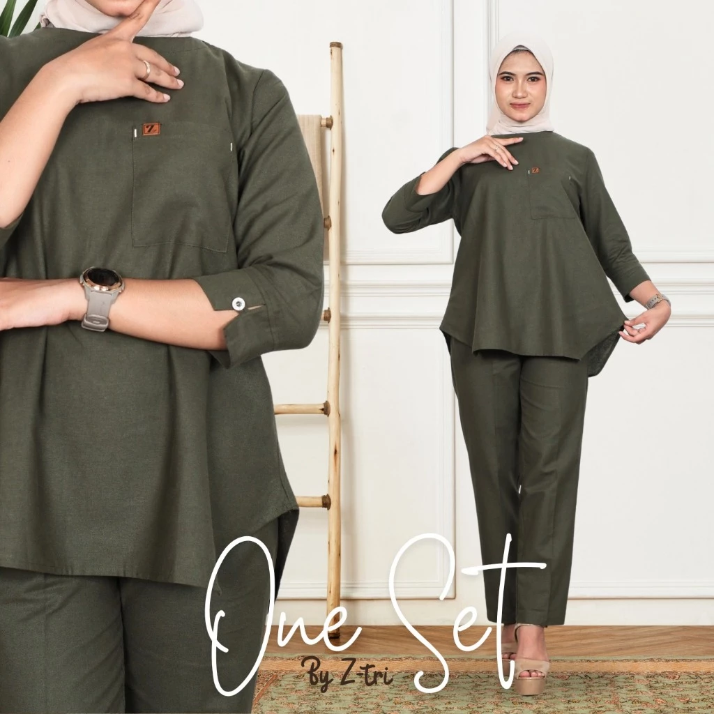 One Set Wanita Kekinian Linen Rami Adem Elegan