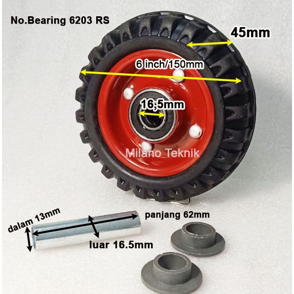 Jual Roda 6 inchi Karet Kembang (Wheel Only/Mati/Hidup/Rem)+Double ...