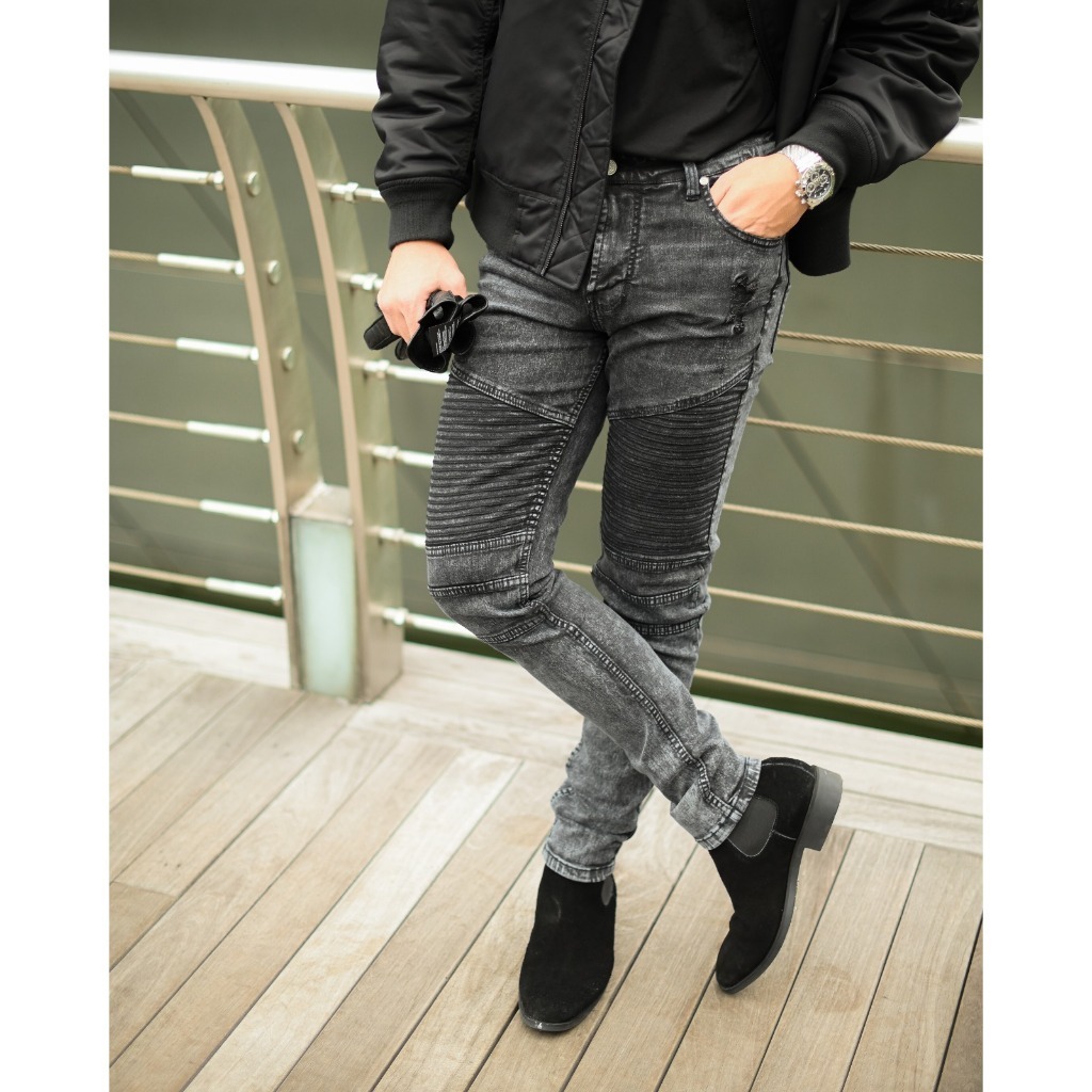 Jual Celana Panjang Jeans Biker Ocean - Bikers Black Denim Slim Fit ...