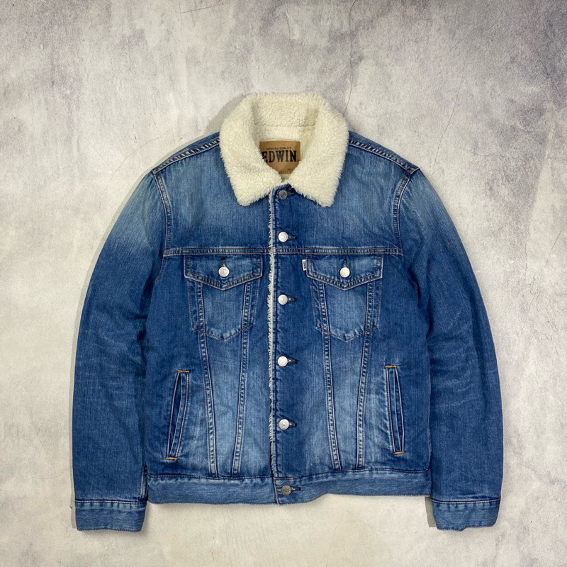 Jual Edwin Denim Sherpa Trucker Jacket Casual Harrington Work Jacket ...