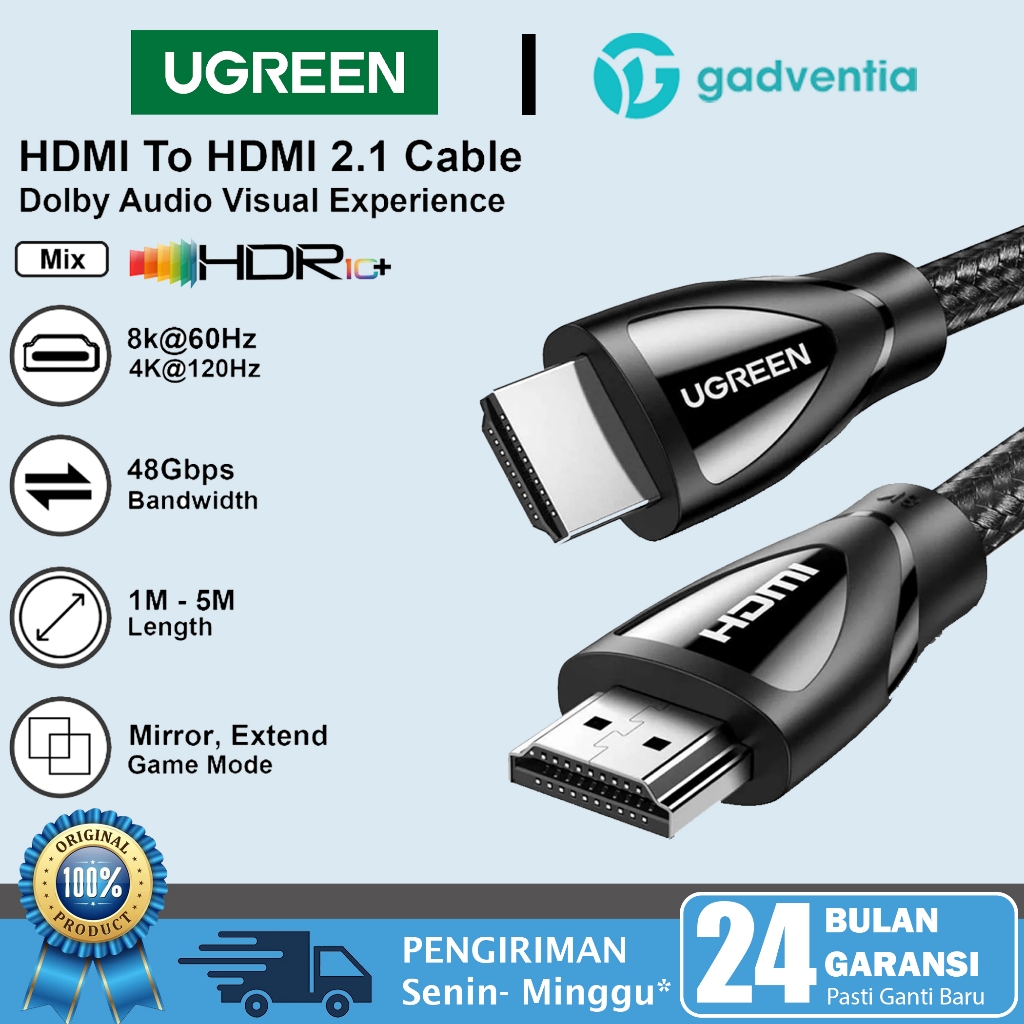 UGREEN Kabel HDMI 8K 60hz 4K 120hz 48Gbps Ultra High Speed  Untuk Komputer PC Monitor Tv PS4 PS5