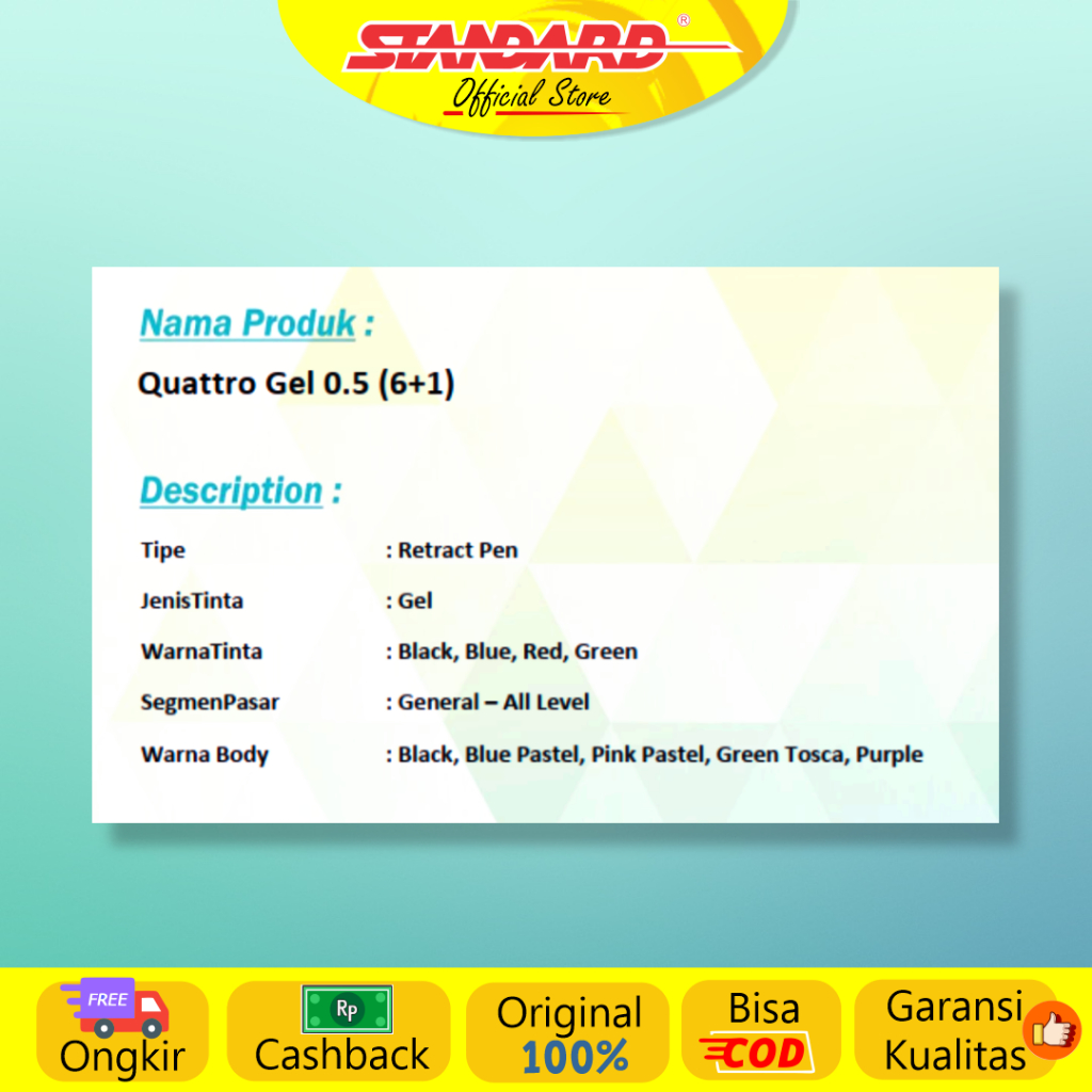 Standard - Pulpen Quattro 0.5 / 0.7 Gel  4 IN 1 ( Alat Tulis / Pen / Ballpoint / Pena ) (6)