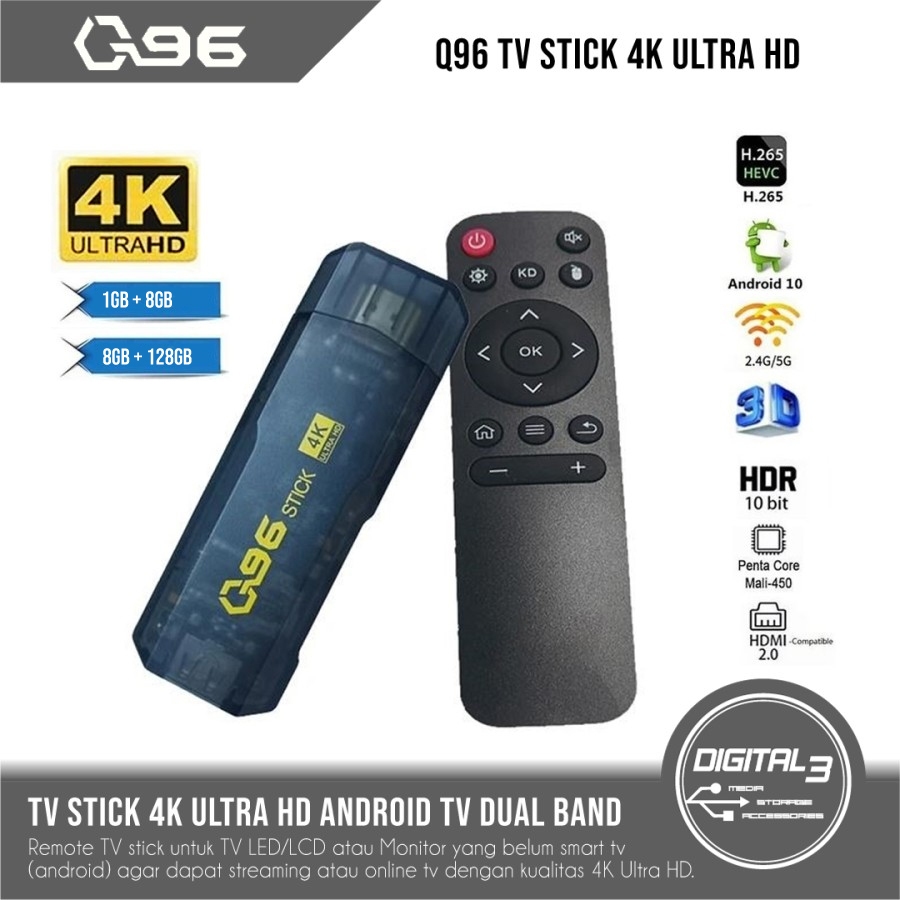 Jual Q96 TV Stick 4K Ultra HD 1GB+8GB 8GB+128GB Android Smart TV Dongle ...