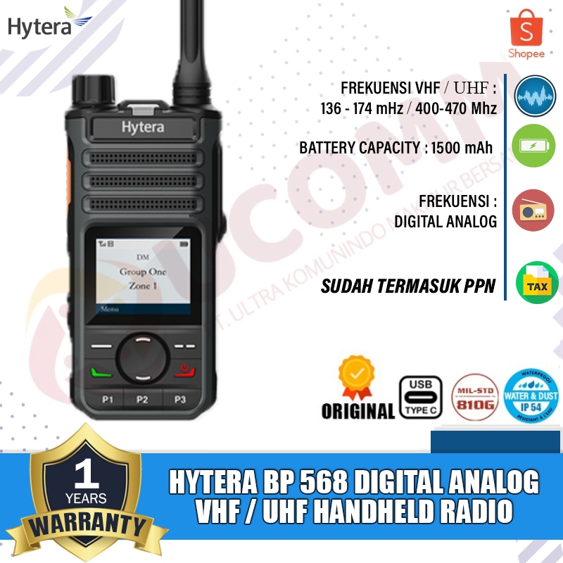 Jual HYTERA Bp 568 Digital Analog Vhf Singleband Ht Hytera Bp568 Bp-568 ...