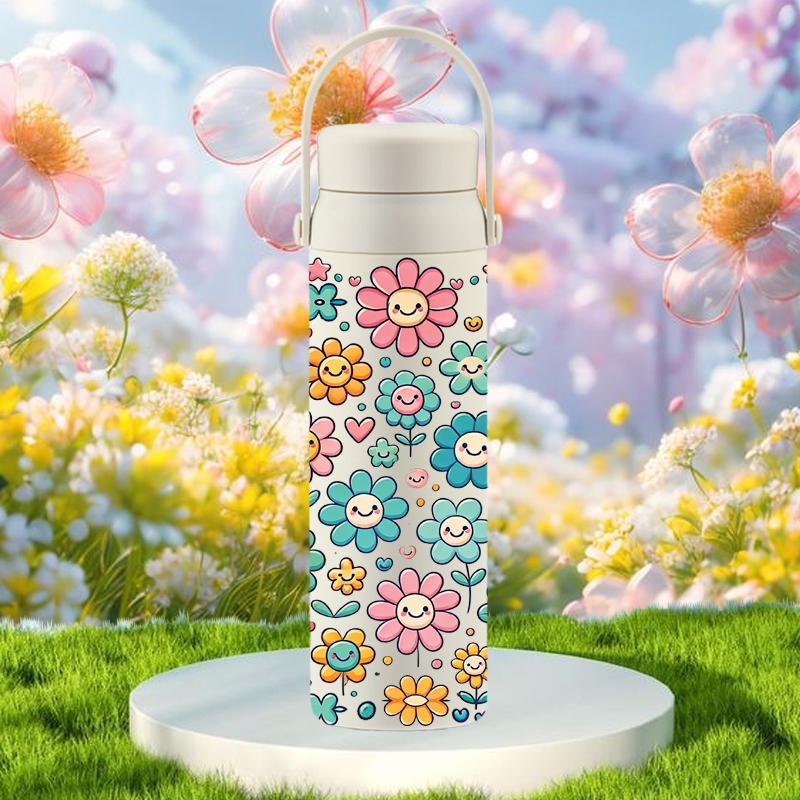 TUMBLER THAI FLOWER BOTOL MINUM ANAKK SEKOLAH TAHAN PANAS DAN DINGIN  THERMOS PATTERN BUNGA
