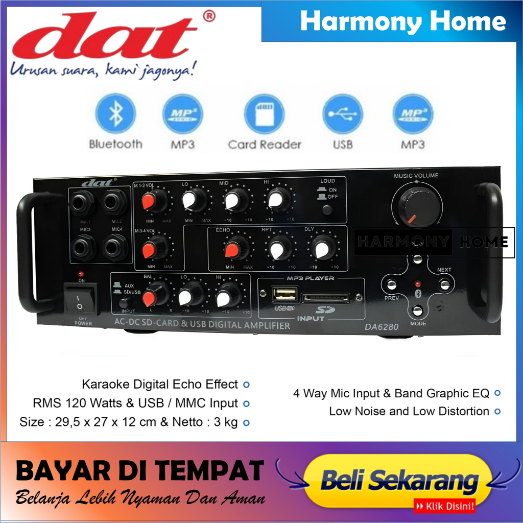 Jual Amplifier Dat DA 6280 Original Ampli Dat DA6280 Bluetooth USB ...