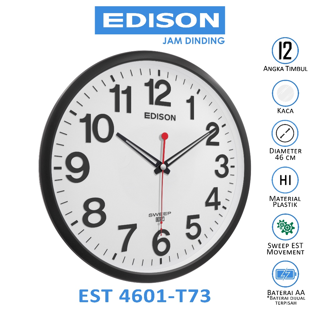 Jual Jam Dinding Edison EST 4601 T73 Chrome Timbul Diameter 460mm 46cm ...