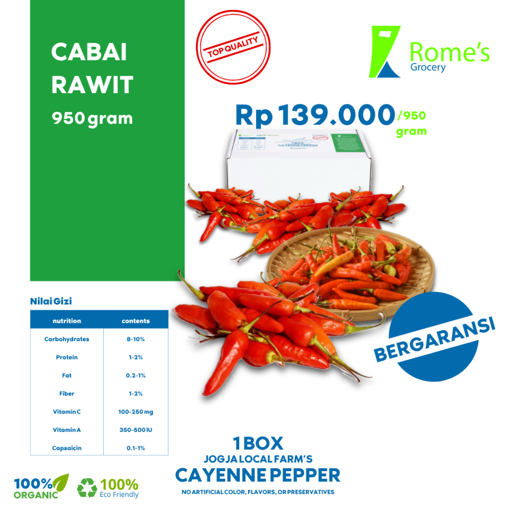 Jual Cabe Rawit 1 Box 950 Gram Fresh & Organik