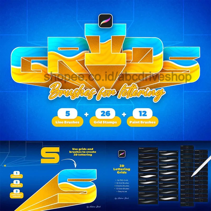 Jual Procreate Brush - 3D Lettering Grids and Brushes | Shopee Indonesia