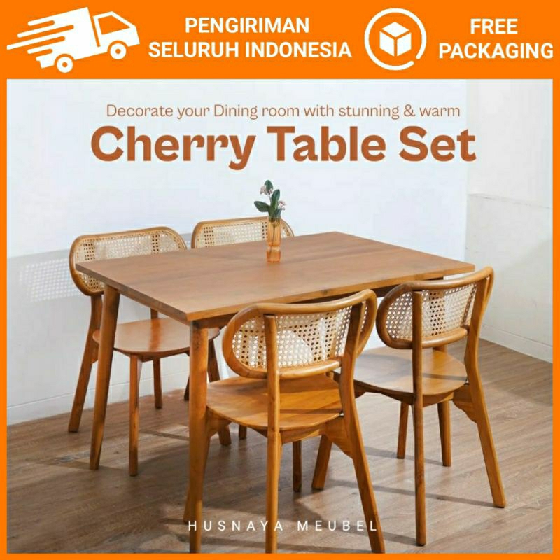 Jual MEJA MAKAN ROTAN JATI 4 KURSI / KURSI MAKAN ROTAN MINIMALIS JATI 4 ...