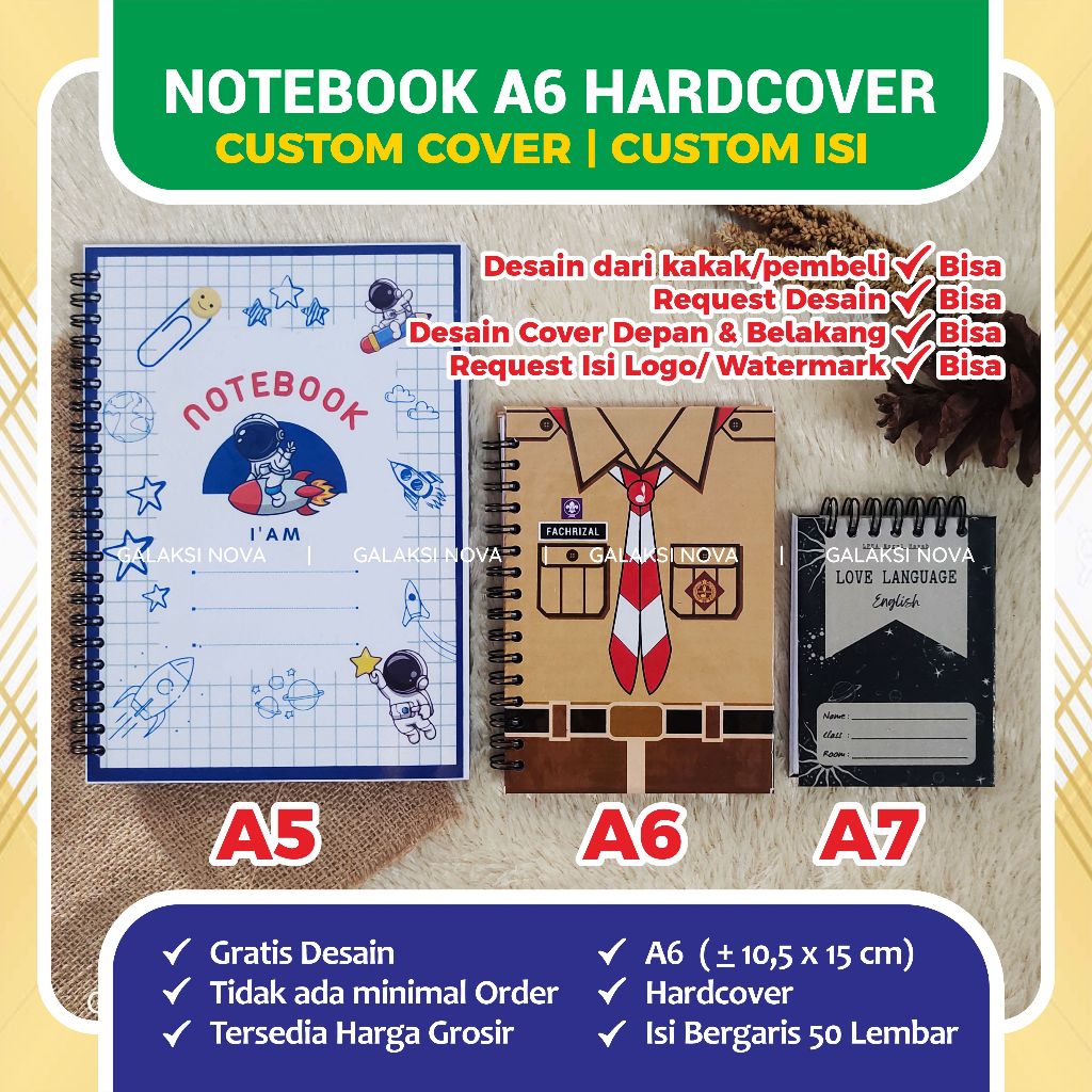 Jual Notebook Custom A6 Hardcover Bergaris 100 Halaman [50 Lembar ...